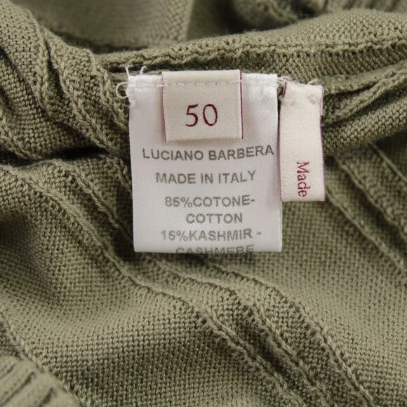 Luciano Barbera NWT V Neck Sweater Vest Size 50 M In Sage Green Cotton/Cashmere